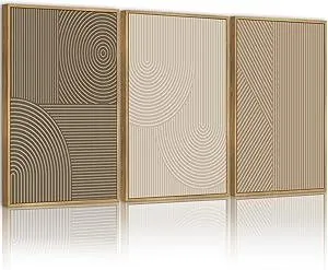 PHOPAGO Minimalist Abstract Framed Wall Art Modern Boho Neutral Line Wall Decor Geometric Artwork Kitchen Dining Room 11x14in Natural Framed