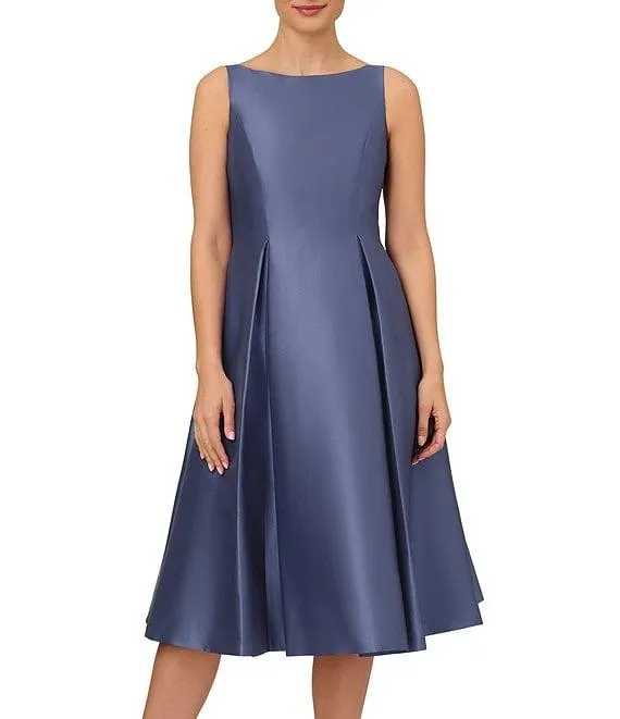 Boat Neck Sleeveless A-Line Taffeta Dress