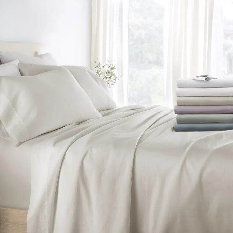 300 Thread Count 100% Cotton 4 Piece Solid Sheet Set Sateen Weave - Becky Cameron
