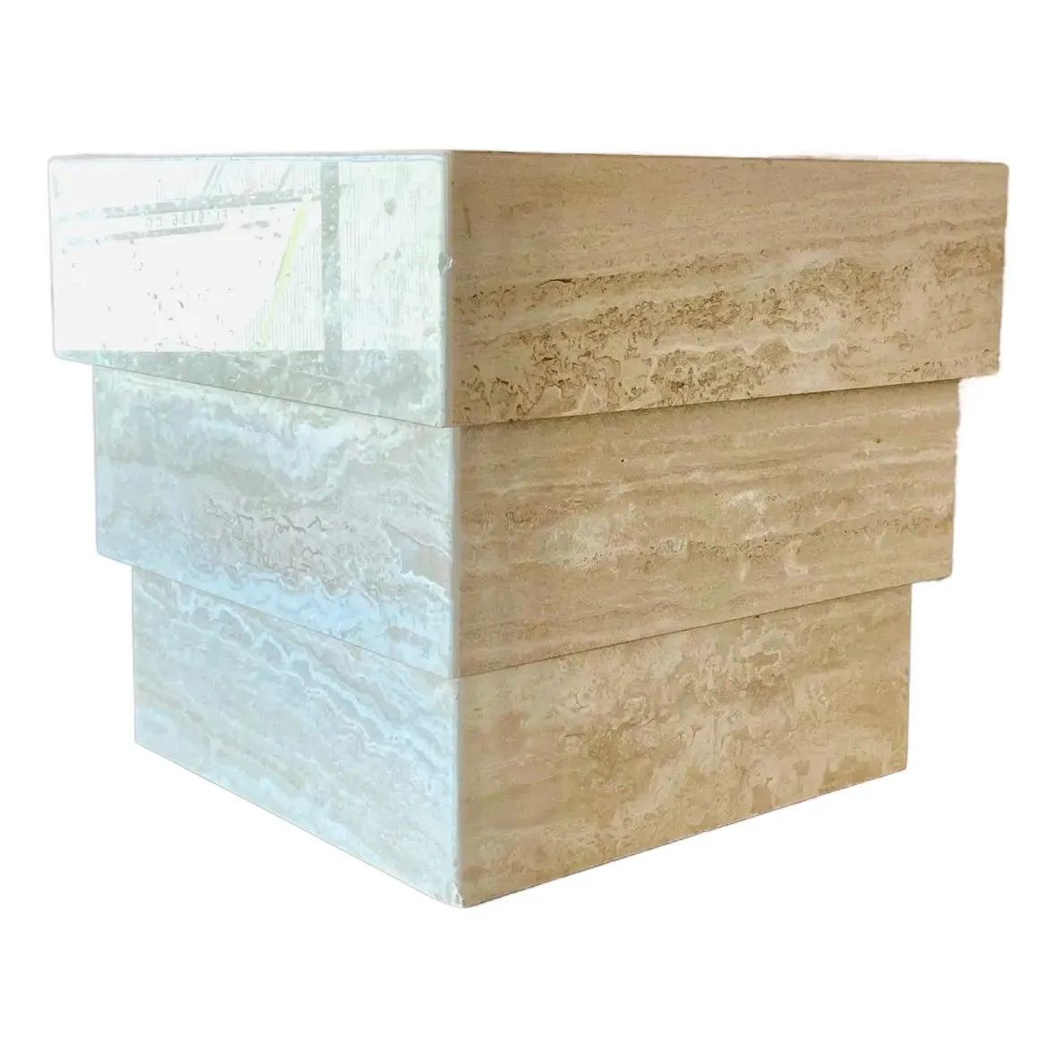 Mid Century Italian Modern Travertine Petite Side Table or Pedestal