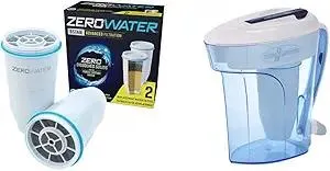 ZeroWater Official Replacement Filter 2-Pack + 12-Cup Ready-Pour Water Filter Pitcher