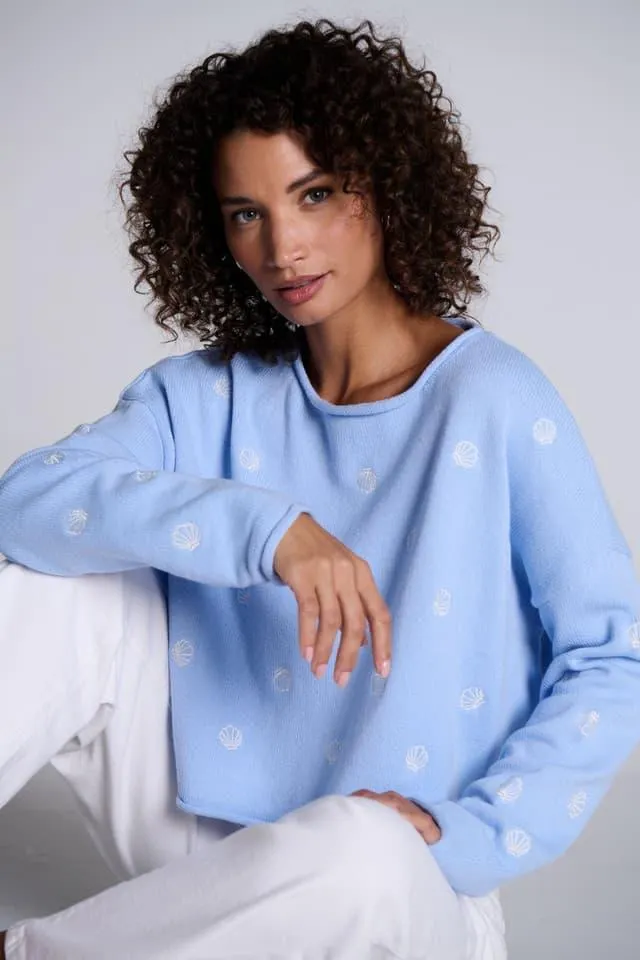 Moon & Madison Juniors Embroidered Seashell Sweater