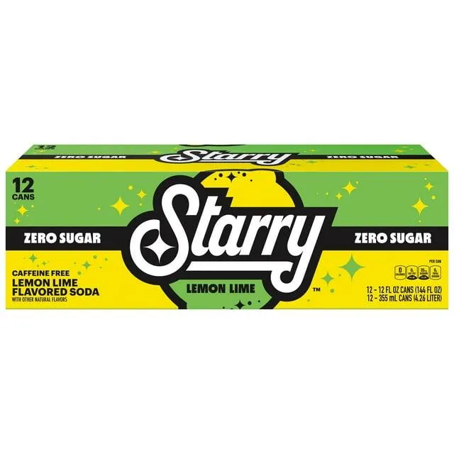 Starry Zero Sugar Lemon Lime Soda Pop, 12 fl oz, 12 Pack Cans