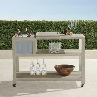 Isola Console with Beverage Tub in Weathered Teak & Harbor Blue Wicker