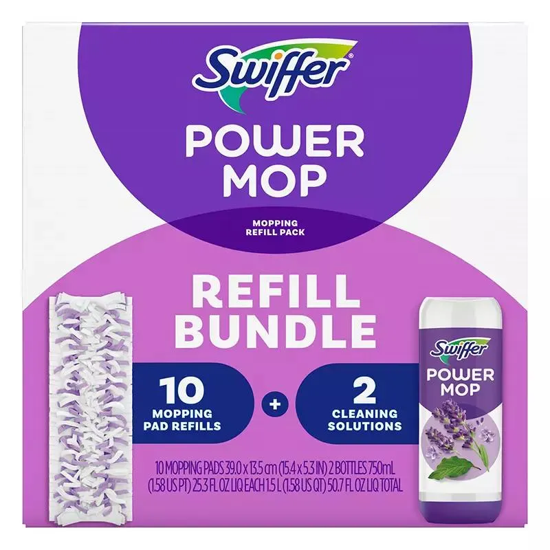 Swiffer PowerMop Multi-Surface Refill Bundle, 10 Mopping Pads + 2 Floor Cleaning Solutions
