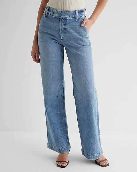 High Waisted Medium Wash Wide Leg Jeans
