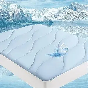 Soft Waterproof Mattress Pad Queen, Cooling Mattress Protector for Hot Sleepers, 5-Layers Noiseless Washable Mattress Cover with 8"-21" Deep Pocket (Light Blue, 60x80)