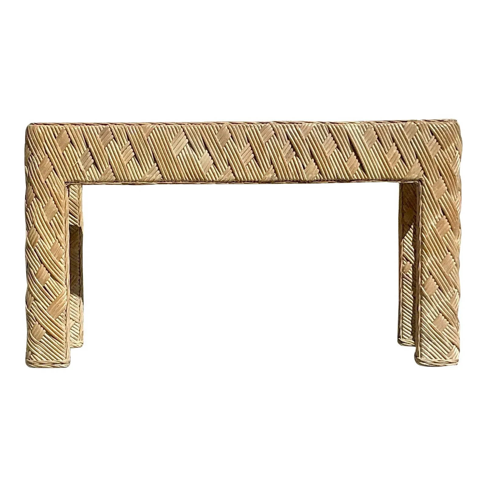 Vintage Coastal Woven Rattan Console Table