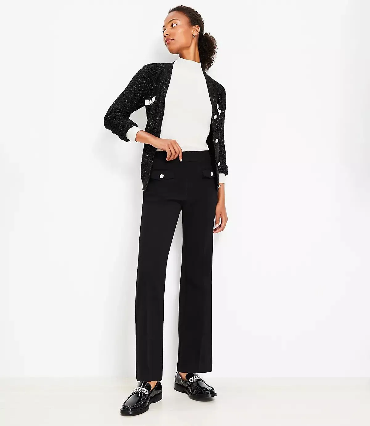 Sparkle Button Sutton Ankle Flare Pants in Textured Doubleface