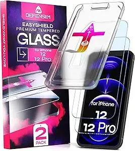Screen Protector for iPhone 12/12 Pro (2Pack), Easy Auto-Align Install Kit, 6.1" Tempered Glass, 9H Hardness, Ultra HD Clear, Case Friendly, EasyShield