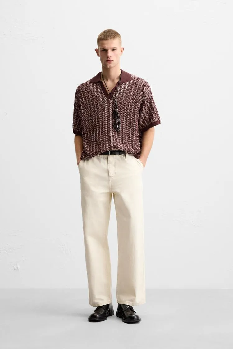 CONTRAST TEXTURED KNIT POLO