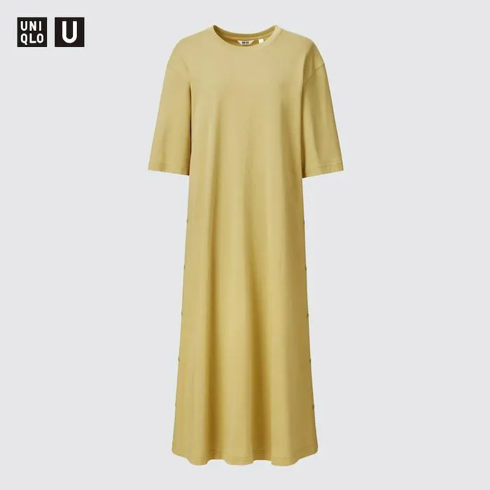 Crepe Cotton Loose Snapped T Dress