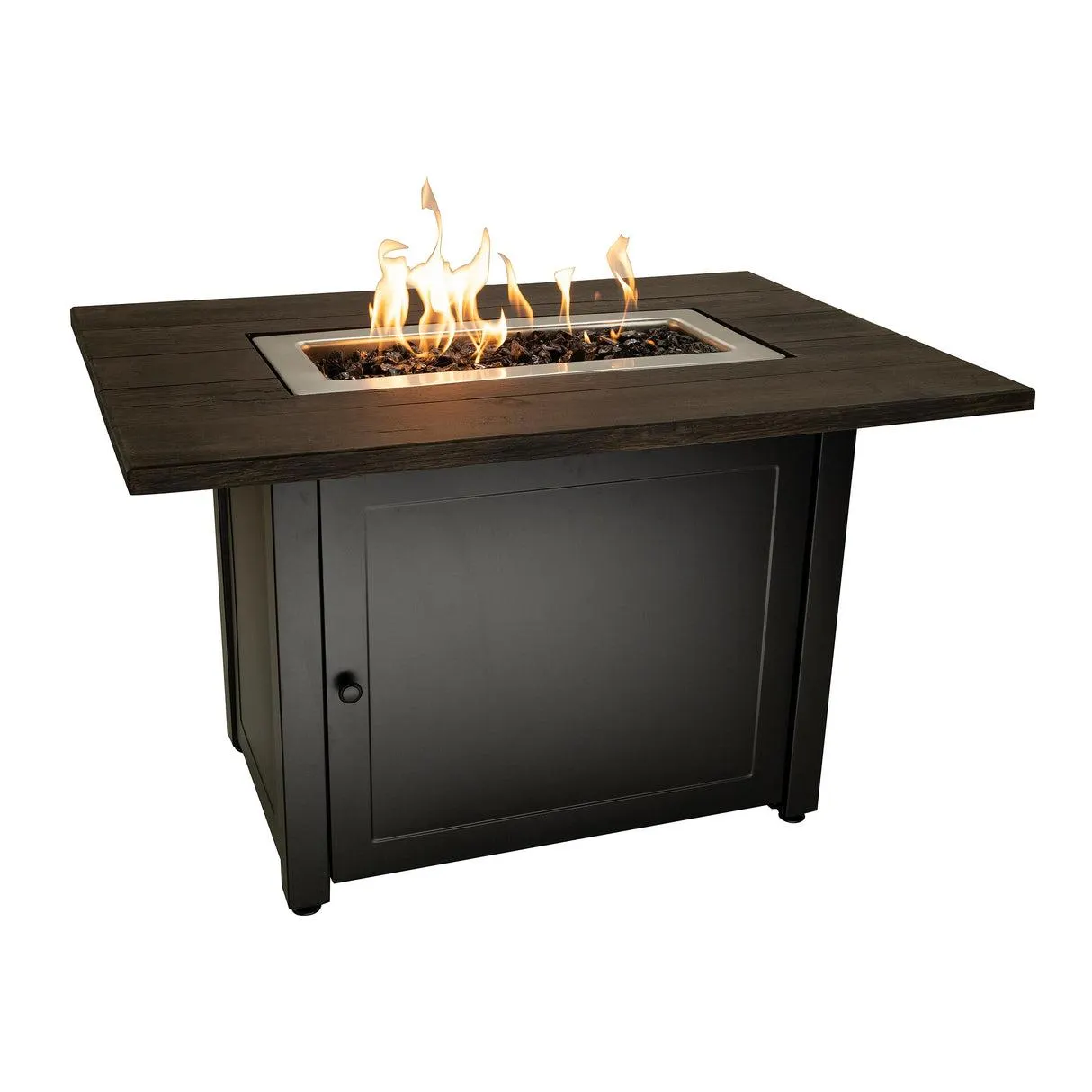 Kamden Propane Gas Fire Pit with Faux Wood Tabletop and Glass Rocks