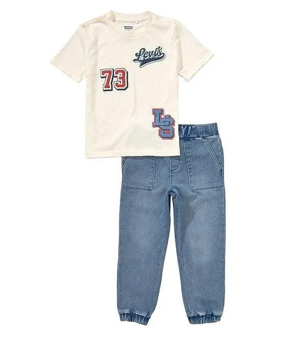 Levi's® Little Boys Short-Sleeve Patch-Detailed Knit T-Shirt & Dobby Jogger Pants Set