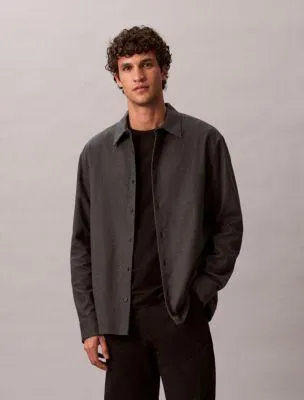 Melange Flannel Relaxed Button-Down Shirt