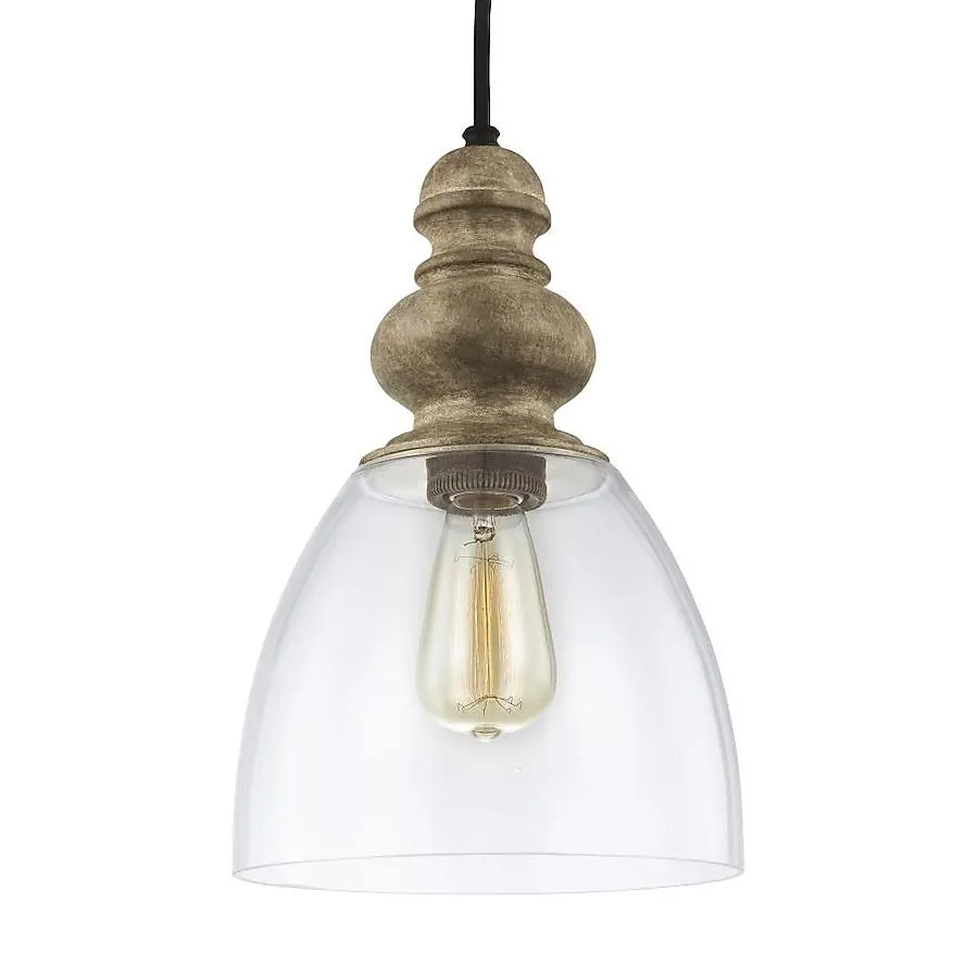 Generation Lighting Matrimonio 1 -Light Driftwood/Dark Weathered Zinc Traditional Clear glass Bell Mini Hanging Pendant light
