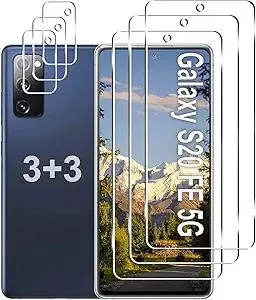 [3+3 Pack]Galaxy S20 FE 5G Screen Protector + Camera Lens Protector, HD Tempered Glass Film, 9H Hardness, Scratch Resistant, Easy Installation, Bubble Free, Screen Protector for Samsung Galaxy S20 FE