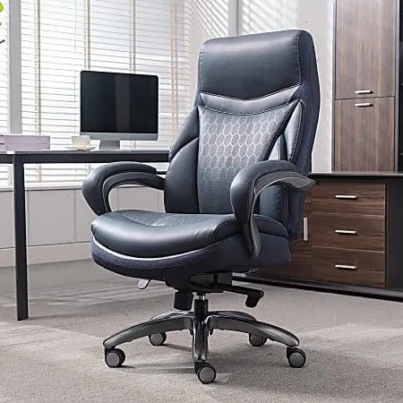 Shaquille O'Neal™ Maximos Big & Tall Ergonomic Vegan Leather High-Back Executive Chair, Blue/Silver, BIFMA Compliant