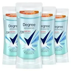 Degree Advanced Antiperspirant Deodorant 4 count 72-Hour Sweat & Odor Protection Shower Clean Antiperspirant for Women with MotionSense Technology 2.6 oz