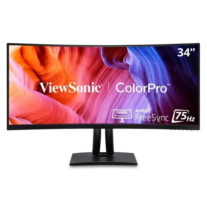 ViewSonic 34" ColorPro™ 21:9 Curved UWQHD Monitor with 75Hz, FreeSync, 100W USB C, RJ45 and sRGB | VP3456a