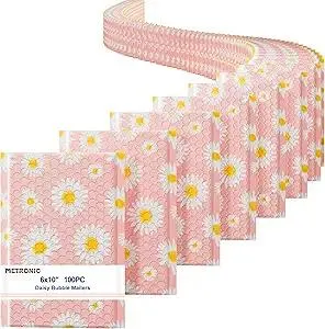 Metronic Bubble Mailers 6x10 Inch 100Pack, Pink Poly Bubble Mailer Usable Size 6x9 Self-Seal Adhesion Small Padded Envelopes Cute Padded Mailers for Jewelry, Small items, Fancy Daisies