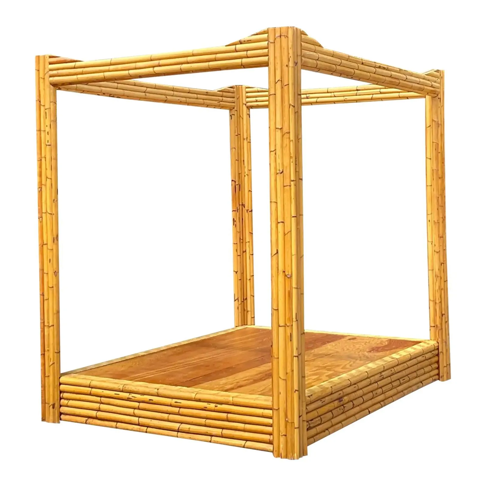 Vintage Coastal Bamboo Full Canopy Bed