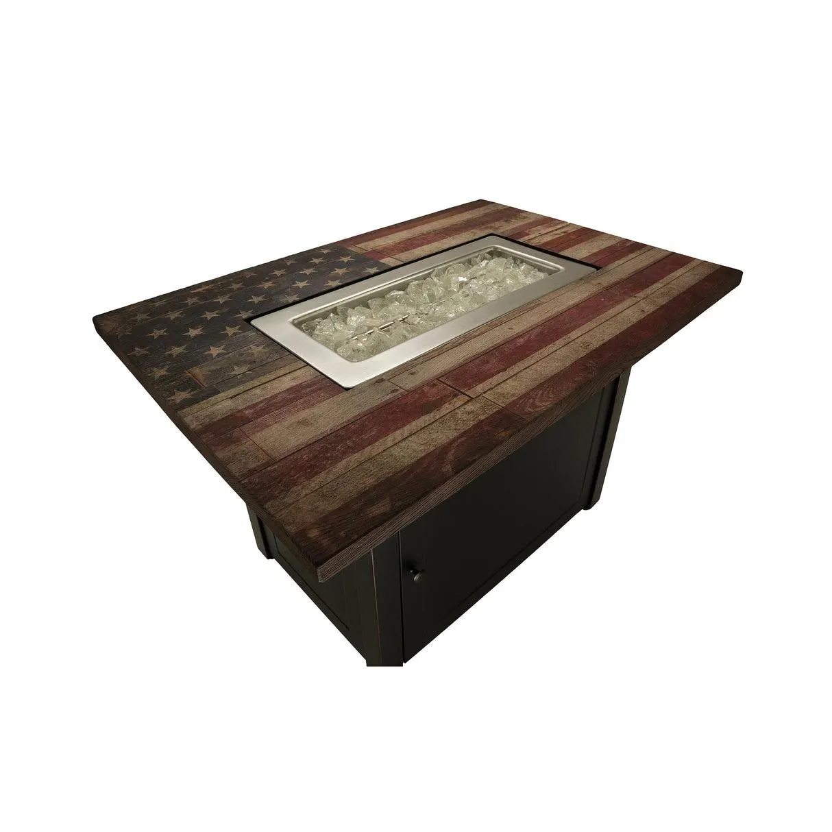 Americana Propane Gas Fire Pit with Faux Wood Tabletop and Glass Rocks