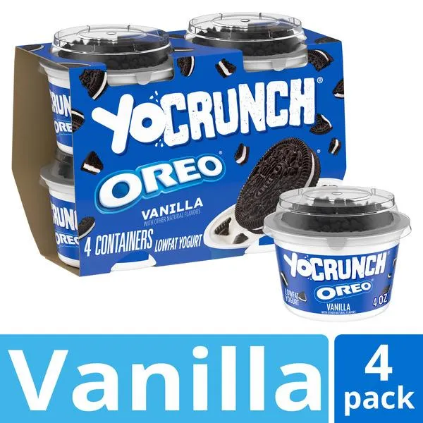 YoCrunch Low Fat Vanilla Yogurt with OREO(R) Cookie Pieces, 4 oz, 4 Pack