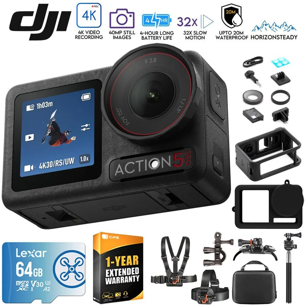 DJI CP.OS.00000377.01 Osmo Action 5 Pro Standard Combo w/ Action Accessories Bundle