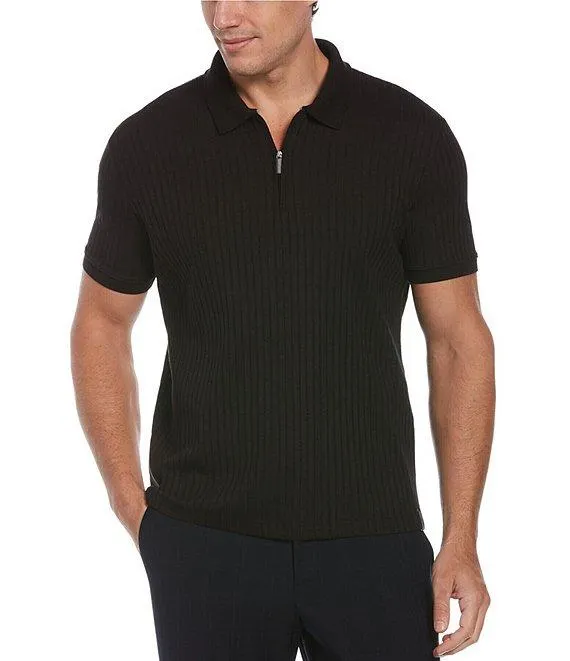 Ribbed Quarter-Zip Short Sleeve Polo Shirt