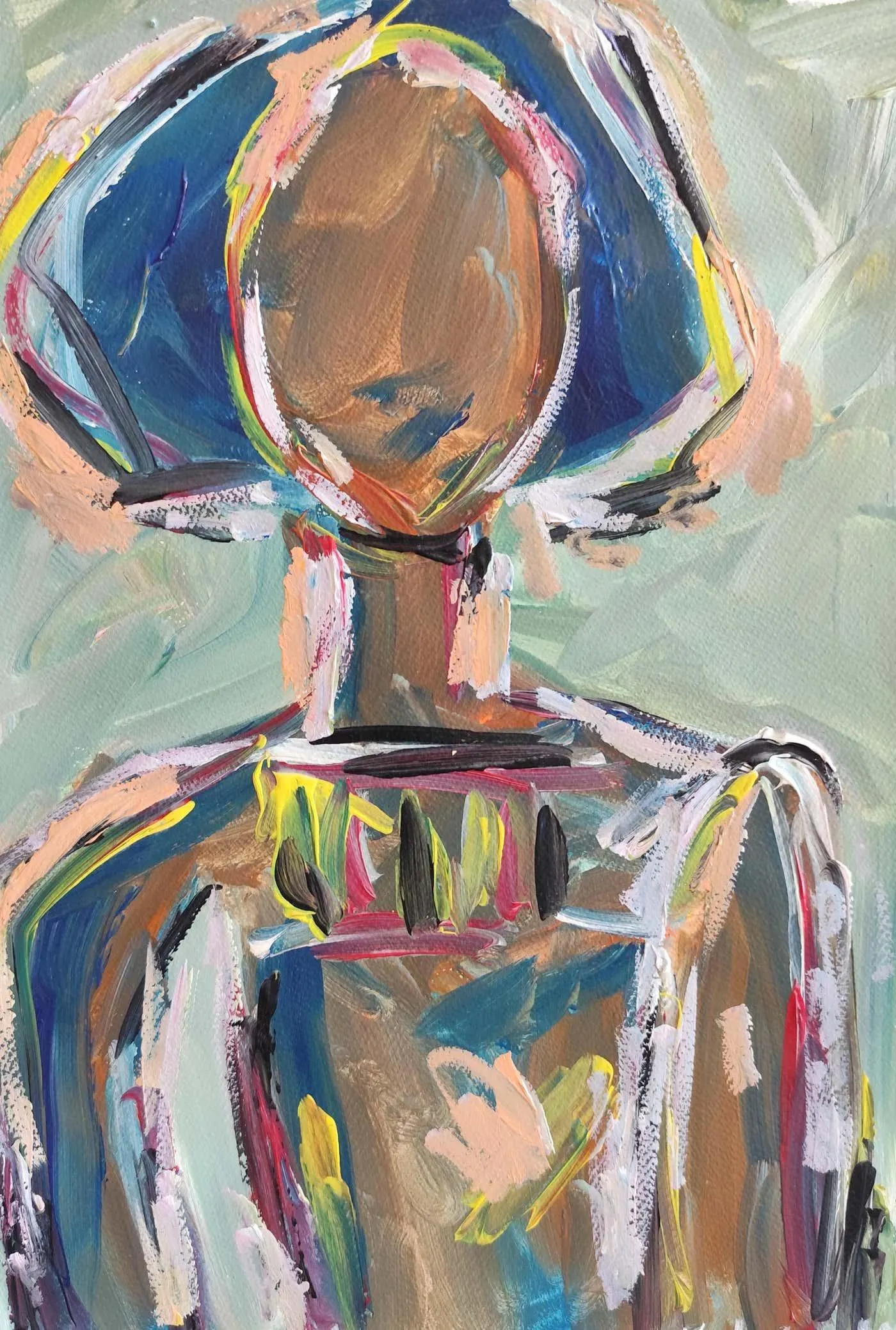 Mougenot Natalya Abstract Expressionist figurative portrait acrylic on paper "Graceful spirit" 2025
