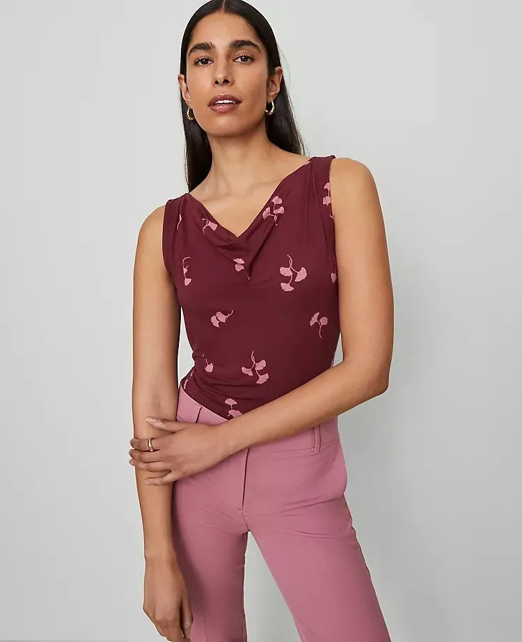 Floral Draped Cowl Neck Top