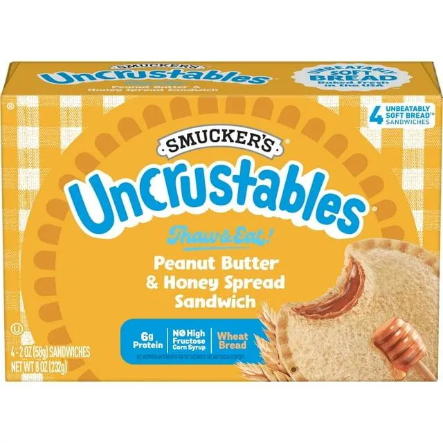 Uncrustables Sandwiches, Peanut Butter & Honey Spread, 4 Ct. Box