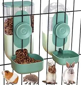Kenond 35oz Hanging Automatic Pet Food Water Dispenser, Auto Gravity Pet Feeder and Waterer Set, Cage Cat Food Bowl Dog Feeding Station for Puppy and Kitten Rabbit Chinchilla Hedgehog Ferret (Green)