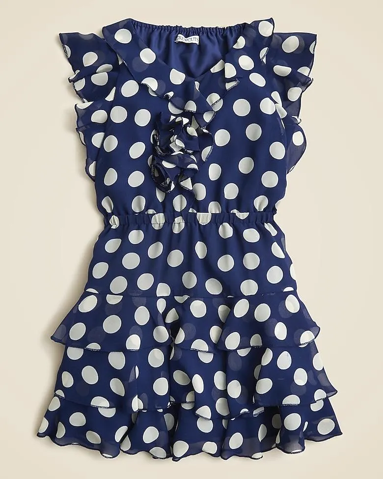 Girls' ruffle-trim dress in chiffon dot