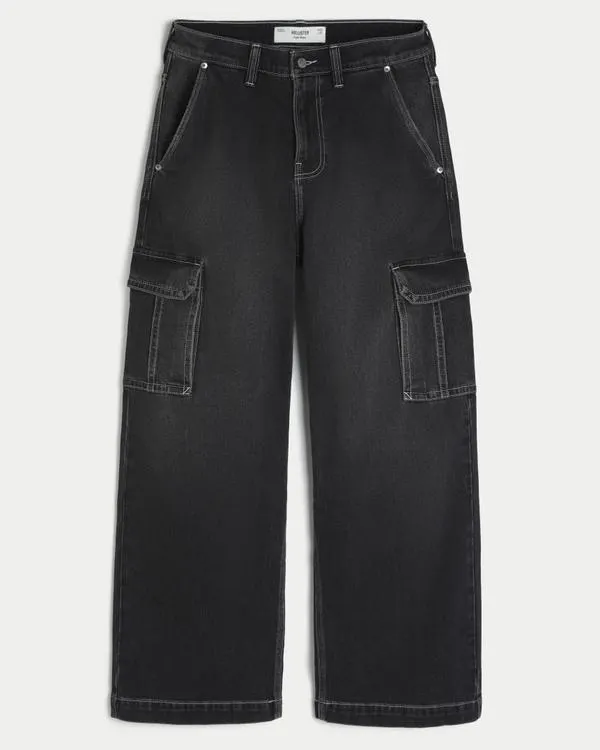 Washed Black Super Baggy Cargo Jeans