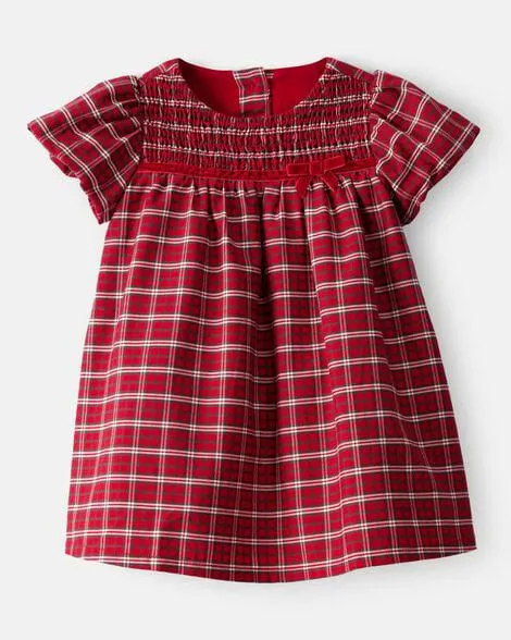 Baby Girl Special Occasion Plaid Print Short-Sleeve Dress - Red