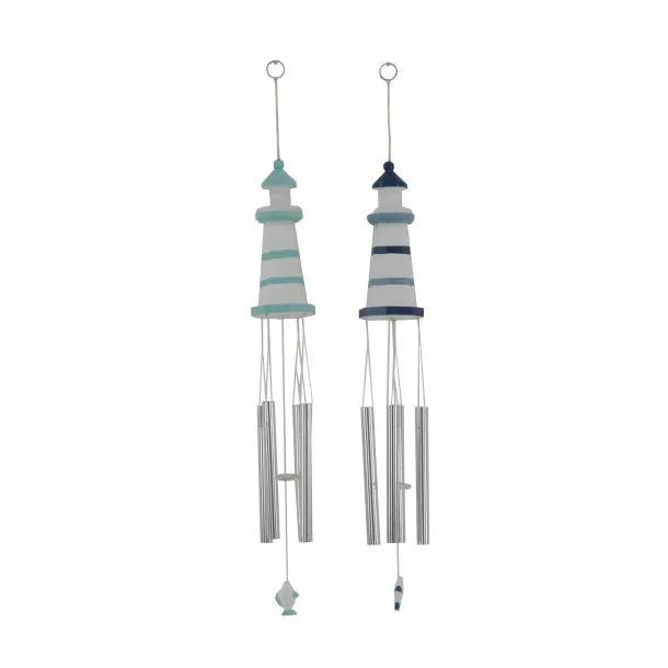 Set of 2 White Aluminum Coastal Wind Chimes, 4" x 30" Each