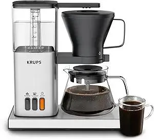 KRUPS Essential Brewer 8 Cup Drip Coffee Maker Machine SCA-Certified, Blooming Technology, Barista-Quality, Pour-Over Coffee Machine, Easy to Clean Dishwasher Safe,Stainless Steel Design, Silver