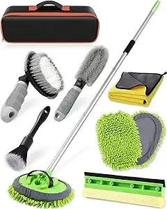 62’’ Car Wash Brush Kit with Long Handle, Microfiber Car Wash Mop, 8PCS Car Washing Kit for Cars RV Truck Exterior