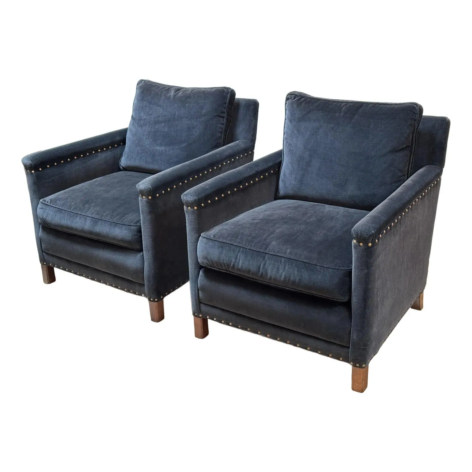 Lee Industries Customer No. 1935 Blue Velvet Arm Chairs, a Pair