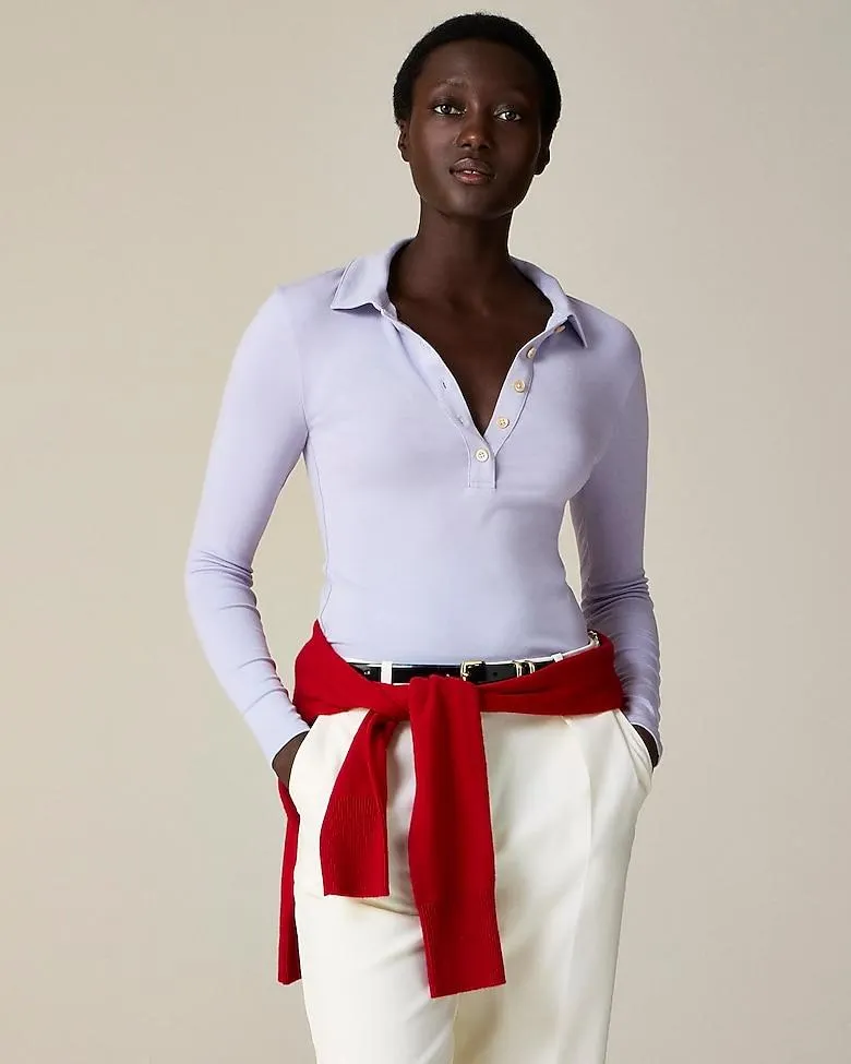 Refined rib long-sleeve polo shirt