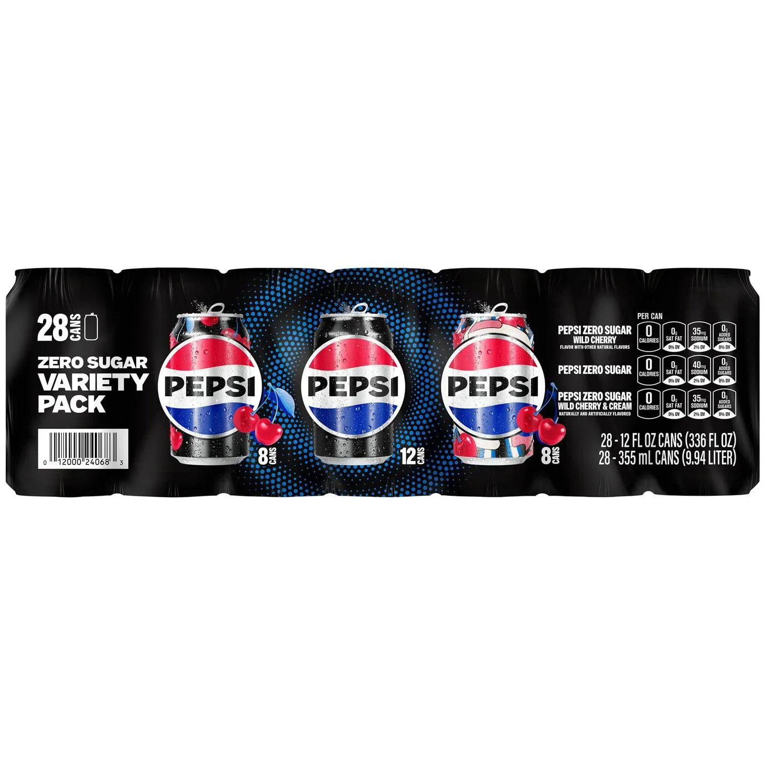 Pepsi Zero Sugar Soda Cola Variety Pack 12 fl. oz., 28 pk.