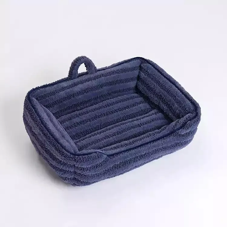 Navy Striped Teddy Cuddler Pet Bed