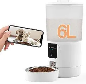 Automatic Cat Feeder with 2K Camera and Smart App, 6L Smart Pet Food Dispenser for Cats/Dogs, Timed Auto Control Meals, 2.4G / 5G WiFi, Auto Pet Feeder for Cats and Dogs, Easy Clean