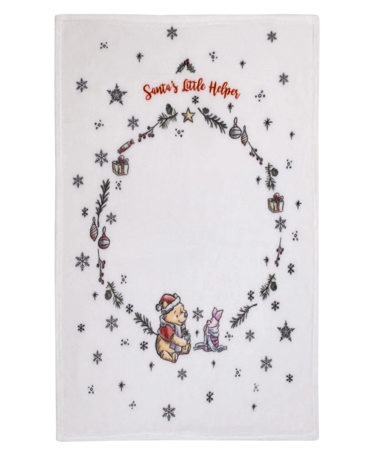 Disney Winnie the Pooh and Piglet Christmas Holiday Wreath "Santa's Little Helper" Super Soft Baby Blanket