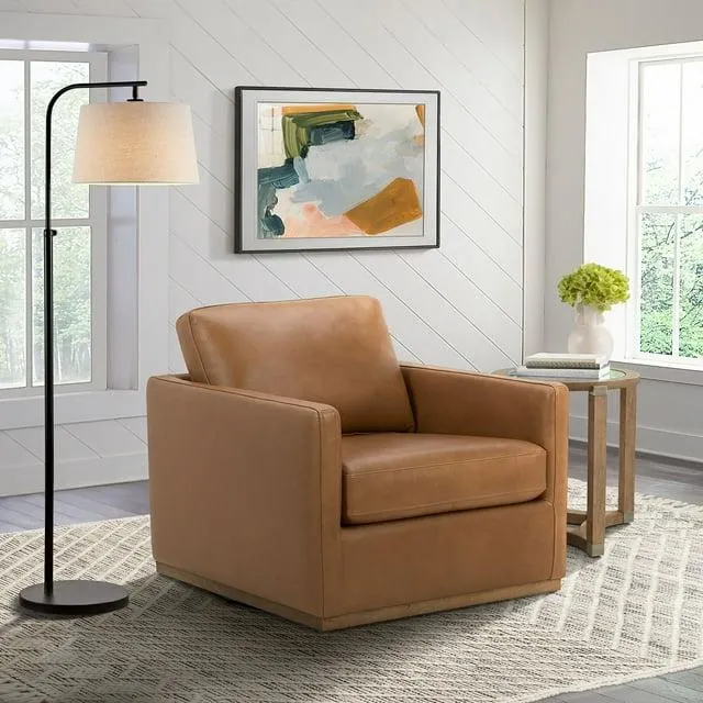 Cole & Rye Modern Farmhouse Leather Swivel Accent Chair