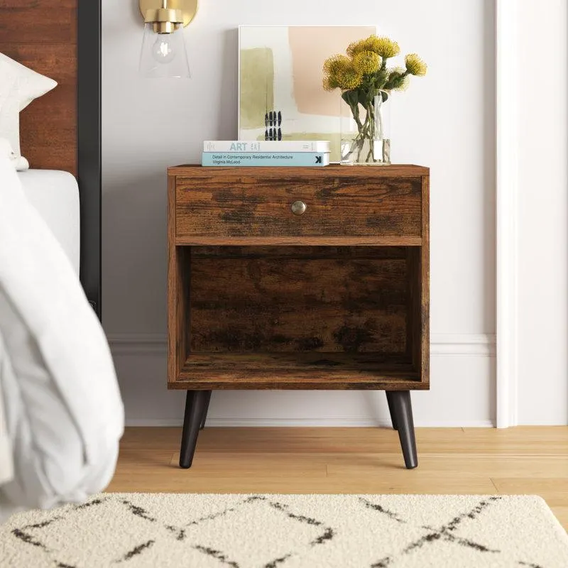 Vansant 1 - Drawer Nightstand with Drawer and Open Compartment, Solid Wood Legs