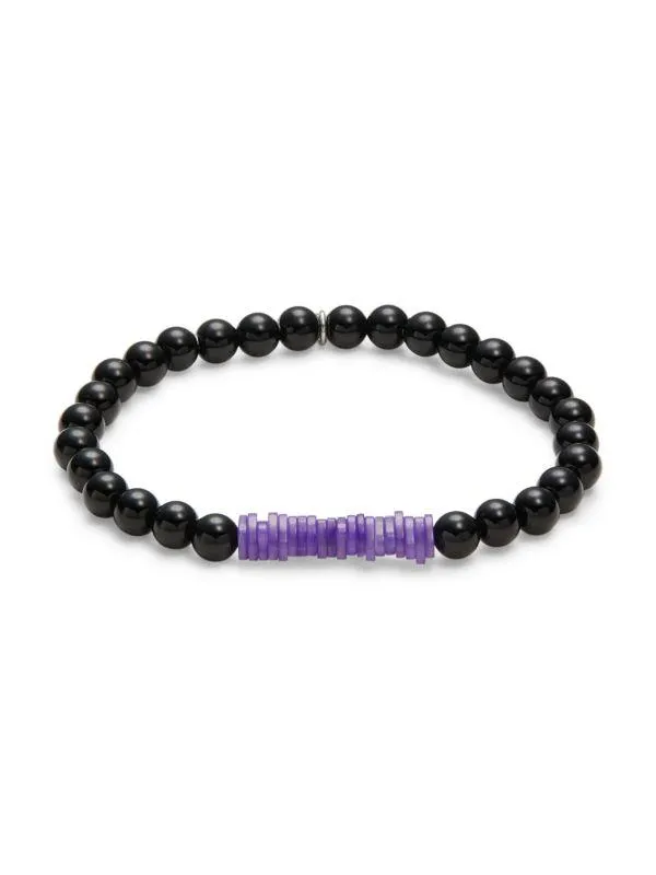 Rhodium Plated Sterling Silver, Agate & Mother Of Pearl Bracelet