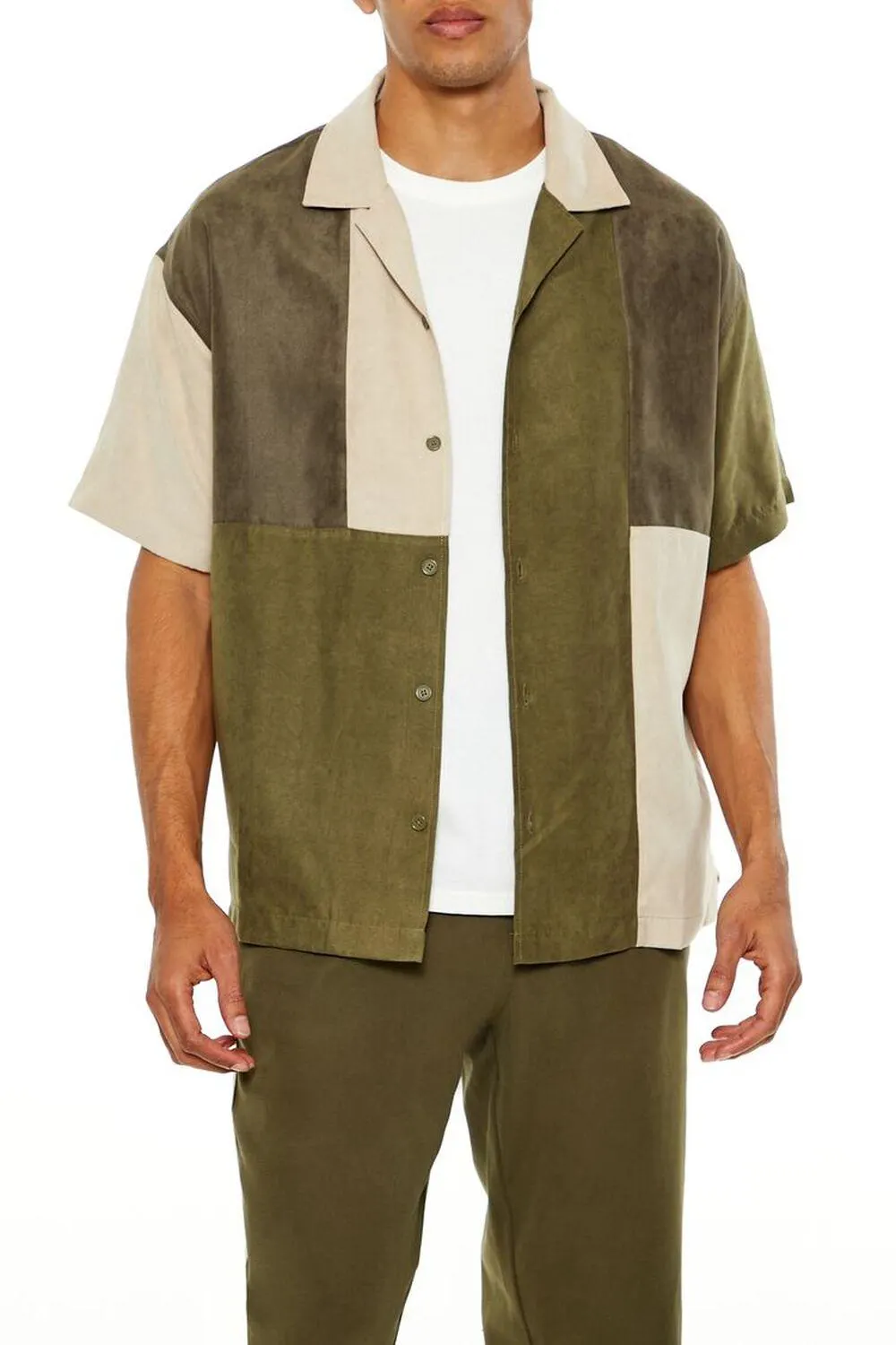 Colorblock Faux Suede Shirt